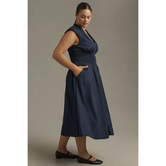 Anthropologie The Tommie Zip-Front Midi Dress Maeve Navy XS NEW - Picture 7 of 10